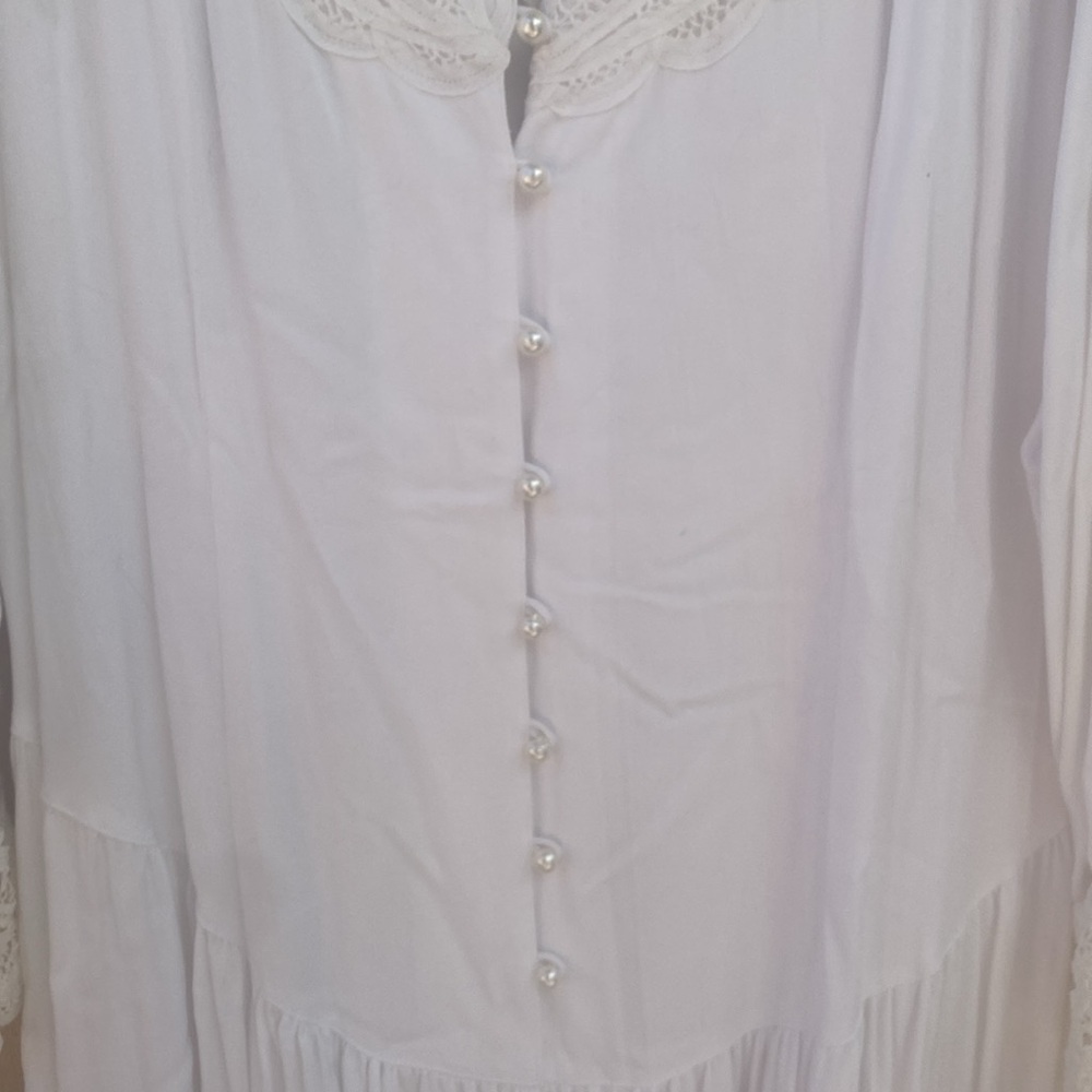 Vintage Plus Size Western Dress White Size 16 Lace Long Sleeve Pearl Button FLAW - Picture 12 of 13